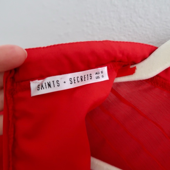 Saints + Secrets Red Ruffle Mini Dress High Neck Flutter Sleeve - Picture 12 of 16